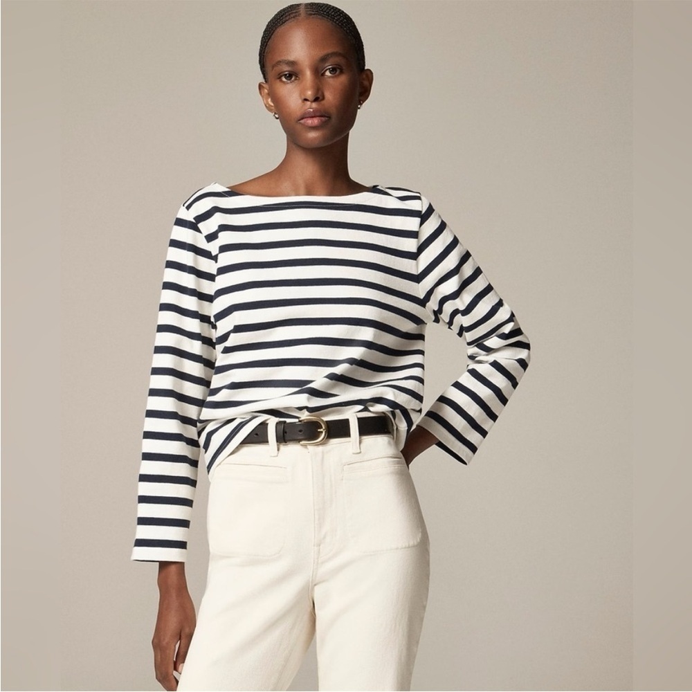 J. Crew Women’s Classic Mariner Cloth Boatneck T-shirt 3/4 Sleeve Stripe Sz S